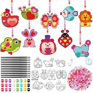 lot 48794 image: Dunzoom 30 Pack Valentines Day Suncatcher Craft Kits for Classroom Exchange - DIY Pink Heart Paint Art Set - Bulk Valentines Party Favors Gifts, Non-Candy Activity, Window Ornaments Decor - Retail $23