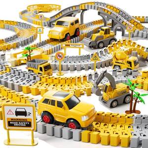 lot 48798 image: iHaHa Toddlers Construction Race Tracks Toys Gifts for 3 4 5 6 Years Old Boys Kids, 2PCS Electric Race Cars & 4 PCS Construction Trucks, Birthday Gift Toys for Boys 2 3 4 5 6 - Retail $25