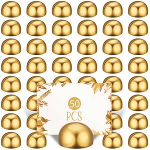 lot 48799 image: Geyoga 50 Pcs Table Number Holder Round Place Card Holders Wedding Table Number Stands Modern Place Card Stands Setting Clips for Funeral Wedding Reception Anniversary Birthday Party Banquet(Gold) - Retail $33