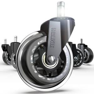 lot 48804 image: HOLKIE Office Chair Wheels - Universal Fit 3 Inch Roller Blade Casters - Safe for Hardwood Carpet Floors - Heavy Duty Rubber Replacement for Gaming Chairs - Smooth, Silent Glide - Set of 5 - Retail $16