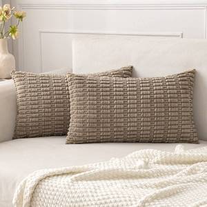 lot 48811 image: MIULEE Corduroy Decorative Lumbar Throw Pillow Covers 22x14 Inch Soft Boho Striped Pillow Covers Modern Farmhouse Home Decor for Sofa Living Room Couch Bed Light Brown - Retail $23