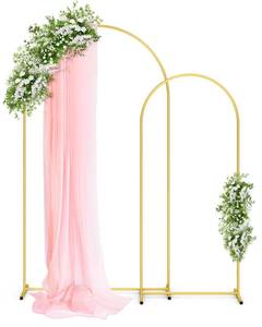 lot 61702 image: Pureegg Metal Arch Backdrop Stand Set - Set of 2 (7.2ft6.0ft), Gold Wedding Stand with Stable Base, Elegant Backdrop Cover for Party, Birthday, Baby Shower, Graduation, Easy to Assemble - Retail $50
