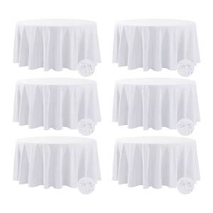 lot 61708 image: Fokitut 6 Pack Waterproof Round Tablecloth, 120 Inch, Stain Resistant and Wrinkle Polyester Table Cloth, Fabric Table Cover for Kitchen Dining, Wedding, Party, Holiday Dinner-White - Retail $70