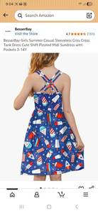 lot 41640 image: Independence Day Patriotic Blue Sundress with Gnome Print kids dress 130 - Retail $15