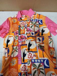 lot 41641 image: Tropical Print Hawaiian Shirt with Toucan and Palm Tree Design Small- Retail $15