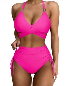 lot 41649 image: SUUKSESS Womens High Waisted Bikini Sets Tummy Control Drawstring Tie Knot Swimsuit 2025 Two Piece Wrap Push Up Bathing Suit(Pink-Large) - Retail $2,234