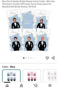 lot 41667 image: Blue Floral Bridal Shower Game Cards Who Has The Groom 40 Pack - Retail $12