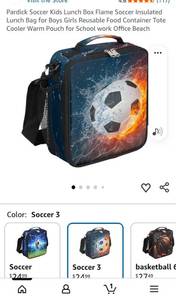lot 41669 image: Soccer Ball Fire and Ice Print Insulated Lunch Bag with Shoulder Strap - Retail $28
