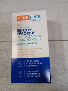lot 41753 image: ACNE FREE Benzoyl Peroxide Deep Cleansing Foaming Wash 5 FL OZ - Retail $8