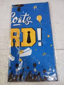 lot 41775 image: Graduation Party Tablecloth Blue Congrats Grad Design - Retail $3