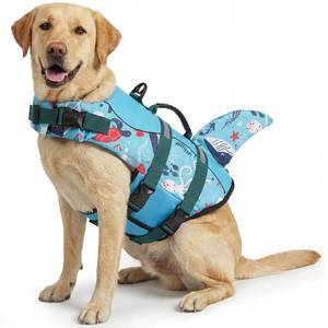 lot 43852 image: ASENKU Dog Life Jacket - Pet Safety Vest for Swimming & Boating, Shark Life Jacket with Floatation, Dog Lifesavers Swimsuits for Small Medium Large Dogs (Ocean, L) - Retail $35