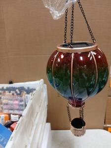 lot 43875 image: Solar Powered Glass Hanging Light with Copper Frame - Retail $15