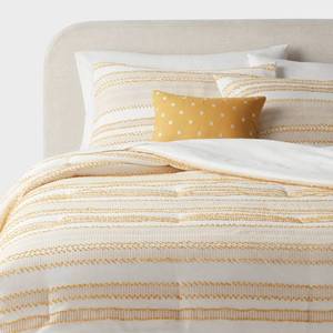 lot 9160 image: 8pc King Clipped Jacquard Striped Comforter and Sheet Set Yellow - Threshold - Retail $109