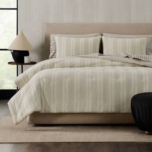 lot 9170 image: Jeremiah Brent Home 3pc FullQueen Textured Stripe Cotton Comforter Set Beige - Retail $99