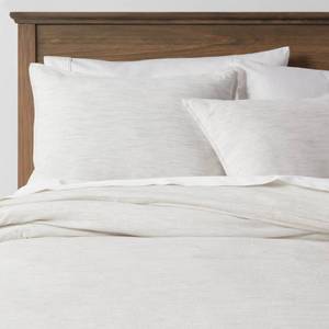 lot 9176 image: 3pc King Space Dyed Cotton Linen Duvet Cover & Sham Set Light Gray - Threshold Woven Texture, Zipper Closure, OEKO-TEX Certified - Retail $89