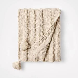 lot 9181 image: Knit Tassel Braided Throw Ivory - Threshold designed with Studio McGee - Retail $40