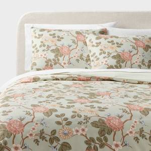 lot 9189 image: FullQueen Floral Print Duvet and Sham Set Light Sage GreenLight PinkWhite - Threshold - Retail $59
