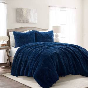3pc King Emma Faux Fur Comforter Set Navy - Lush Decor - Retail: $176