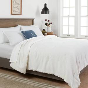 lot 9206 image: 3pc FullQueen Washed Waffle Weave Comforter and Sham Set White - Threshold Textile, Oeko-Tex Certified, Midweight - Retail $89