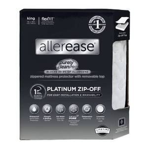 lot 9218 image: Allerease Platinum King Zip-Off Plush Top Waterproof Allergen and Bedbug Barrier Mattress Protector Hypoallergenic, Fits 15 Depth - Retail $105