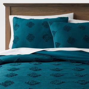 lot 9220 image: King Tufted Diamond Crinkle Duvet Cover and Sham Set Dark Teal Blue - Threshold Polyester, OEKO-TEX Certified, Machine Washable - Retail $69