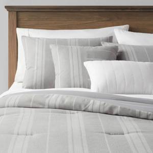 lot 9238 image: 2pc King Reversible Heathered Herringbone Stripe Comforter Set Gray - Threshold Woven Polyester, OEKO-TEX Certified