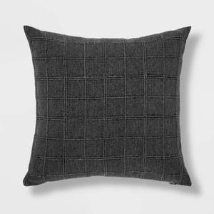 lot 9250 image: Oversized Woven Washed Windowpane Square Throw Pillow Dark Gray - Threshold - Retail $30