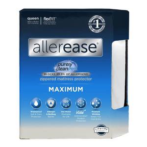 lot 9253 image: Allerease Maximum Queen Waterproof Allergy and Bedbug Protection Zippered Mattress Protector  Hypoallergenic Bed Encasement Cover - Retail $42