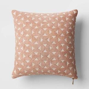 lot 9272 image: Velvet Jacquard Geo Square Throw Pillow BlushIvory - Threshold Textured, Zippered, Indoor Decor - Retail $20