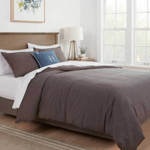 lot 9277 image: 3pc King Space Dyed Cotton Linen Duvet Cover & Sham Set Dark Gray - Threshold Woven Texture, Zipper Closure, OEKO-TEX Certified - Retail $89