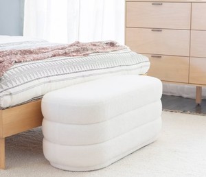 Linon 16.25" Delcy Faux Shearling Oblong Ottoman: Plush, Midcentury Accent, Wood Legs - Retail: $114