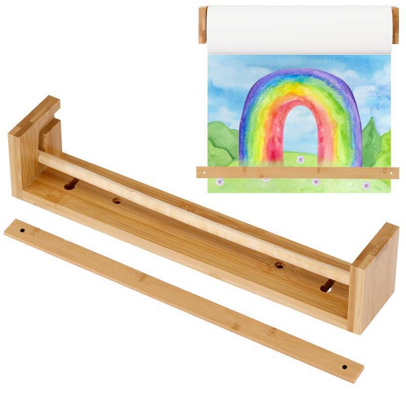 lot 56237 image: 12 Inch Wooden Easel Paper Roll Holder Wall Mount Kraft Paper Roll Holder Brown Paper Roll Butcher Paper Dispenser for Kitchen DIY Office School Business Grocery Lists Art Projects��NO Paper�� - Retail $19