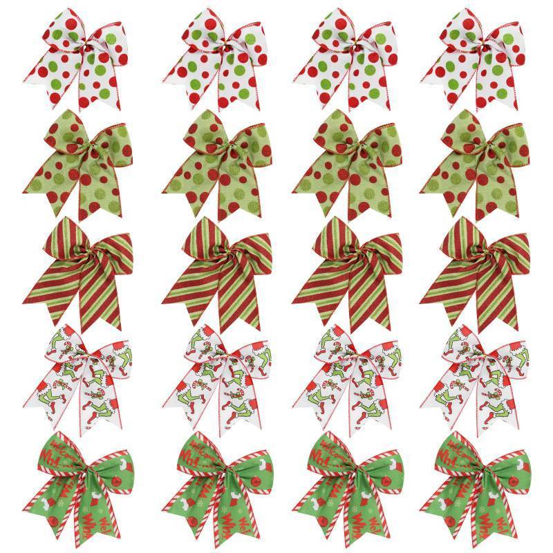 lot 56238 image: 9 PCS Christmas Bows, 6 Inch Red Green Christmas WreathGarland Bow for Tree Gift Wrapping Decoration, for Holiday Party Crafts Xmas Tree Ribbon Ornaments. - Retail $16