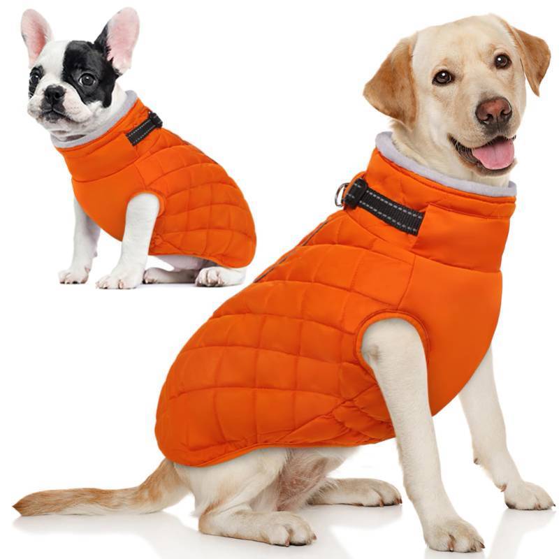 lot 56275 image: Large Dog Winter Jacket, Waterproof Dog Coat with Back Zipper, Reflective Puffer Coat Pet Snowsuit, Warm Winter Snowsuit for Large Dogs, Snow Jacket for French Bulldog - Retail $40