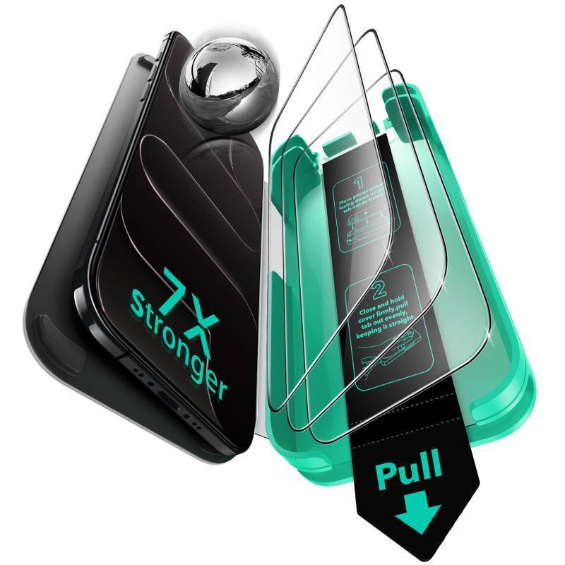 lot 56287 image: ESR 3 Pack 9H Glass for iPhone 17 Pro Max Screen Protector,Military-Grade Shatterproof, with AR Anti-Reflective Technology, Armorite Ultra-Tough Tempered Glass with Ultra Fit Tray - Retail $17