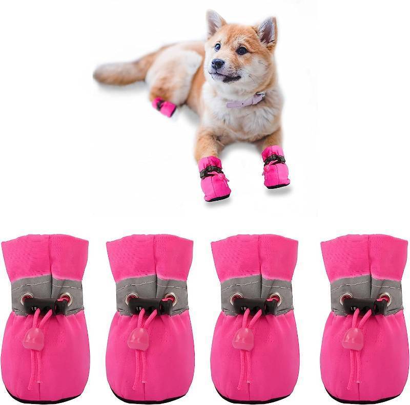 lot 56298 image: Dog Shoes for Small Dogs, Puppy Dog Boots & Paw Protector for Winter Snowy Days, Anti-Slip Sole Dog Booties for Indoor Hardwood Floor 4PCS (Pink, Size 2) - Retail $12
