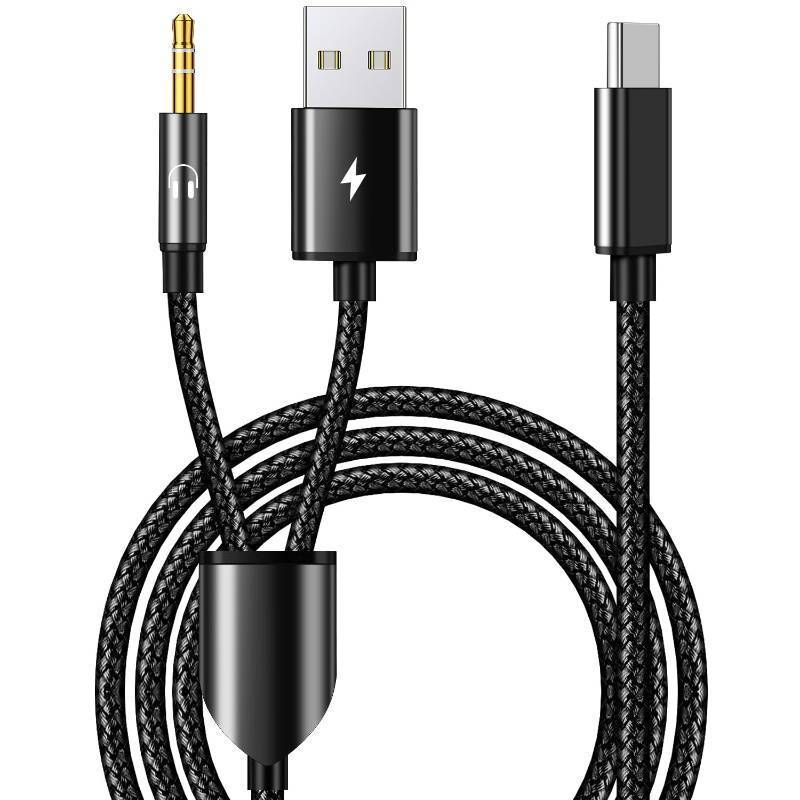 lot 56332 image: USB C to 3.5mm Aux Audio Cable, 2 in 1 USB C to 3.5mm Car Stereo Aux Headset Jack Cable with PD 18W USB C Charging Compatible with iPhone 171616e15 PlusPro MaxAir, Galaxy S25S24S23, Pixel 98 - Retail $13