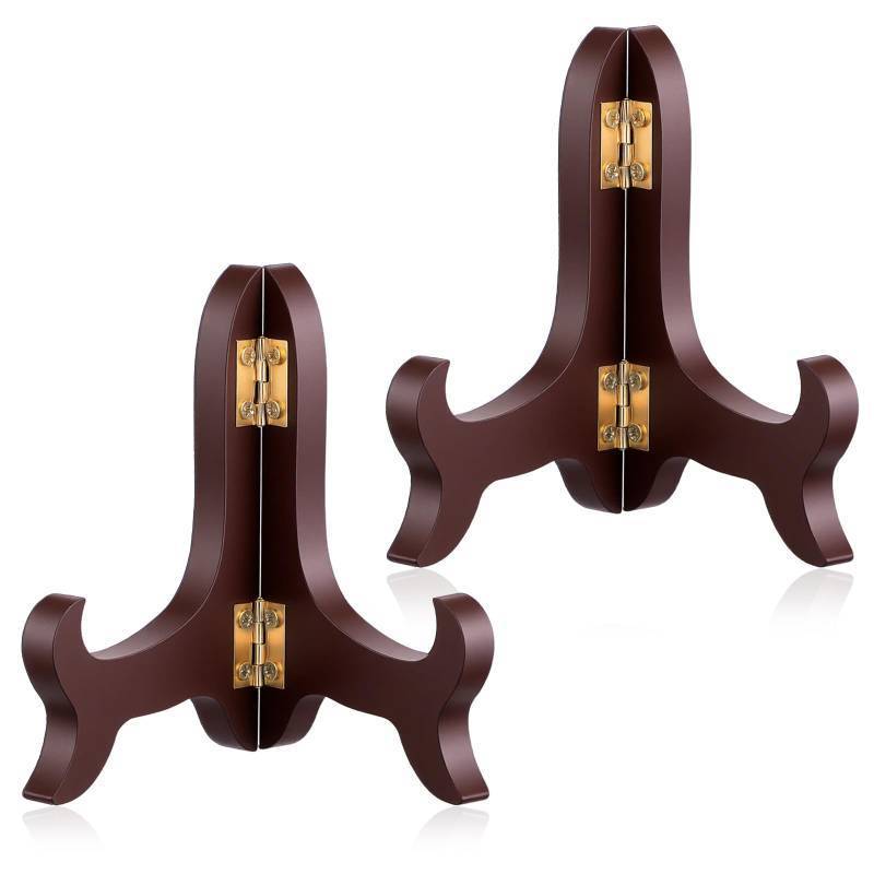 lot 56334 image: 2 PCS Plate Stands for Display, 4 Wooden Plate Holder Foldable Picture Frame Stand Decorative Small Plate Stand for Display Picture Frame Book Dish Artwork Easels - Retail $7