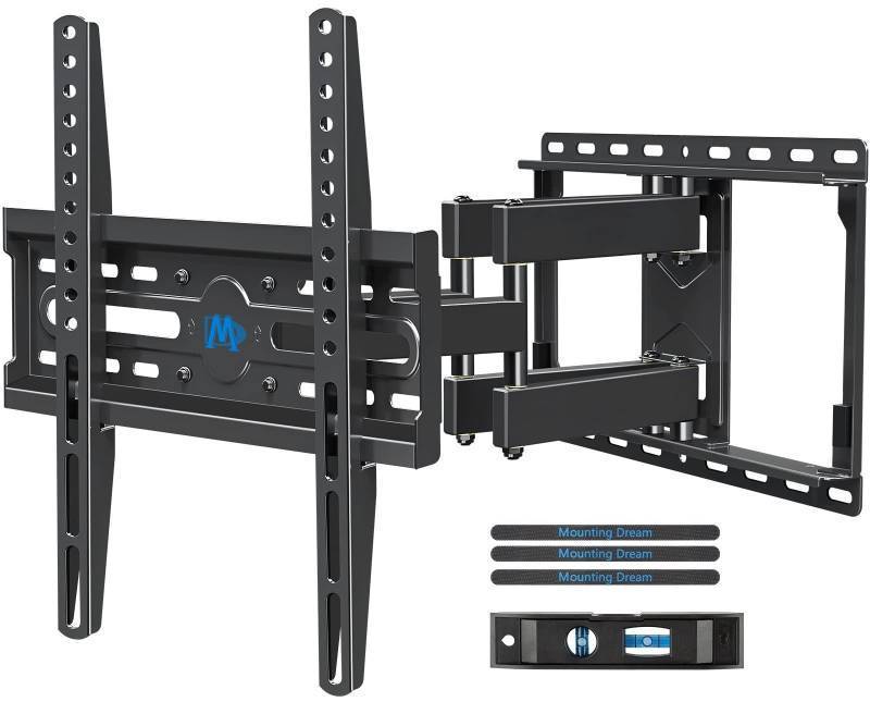 lot 56474 image: Mounting Dream TV Wall Mount for 32-65 Inch Television, Mount with Swivel and Tilt, Full Motion Bracket with Articulating Dual Arms, Fits 16inch Studs, Max VESA 400X400 mm, 99lbs, MD2380 - Retail $40