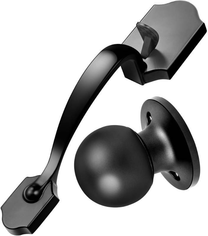 lot 56510 image: Front Door Handle, Entry Door Handle Set with Cove Knob for Right and Left Handed Sided Doors, Interior and Exterior Entrance Passage Lock, Lower Half Grip, Matte Black - Retail $41