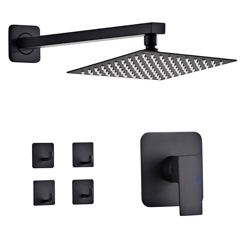 lot 56511 image: Shower Faucet Set Matte Black Bathroom Rainfall Shower System Wall Mount with 8 Inch Square Shower Head, Single Function Shower Trim Kit with Rough-in Valve - Retail $49