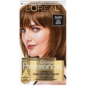 lot 27016 image: LOreal Paris Superior Preference Fade-Defying Color  Shine System - 6AM Light Amber Brown - 1 kit Hair Coloring, All Hair Types - Retail $13