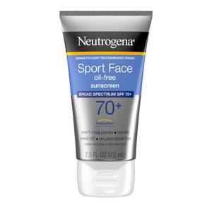 lot 27020 image: Neutrogena Sport Face Sunscreen SPF 70, Oil-Free, 2.5 fl oz, Sweat & Water-Resistant, Broad-Spectrum UVAUVB, Nourish & Restore Skin Balance, Oxybenzone Free Sunscreen For Face - Retail $12