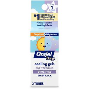 lot 27046 image: Orajel Baby Daytime & Nighttime Cooling Gels for Teething, Drug - Free, #1 Pediatrician Recommended Brand for Teething, Two 0.18oz Tubes - Retail $6