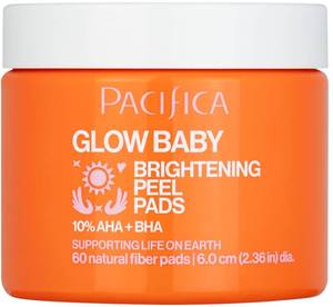 lot 27091 image: Pacifica Glow Baby Brightening Peel Pads 10% AHA  BHA Exfoliating Face Pads for Glowing Skin Resurfacing Glycolic Acid & Salicylic Acid Pad to Smooth Texture & Minimize Pores Fragrance Free 60 Count - Retail $16