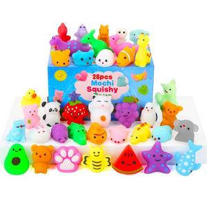 lot 27095 image: Squishy Toys, 28 Pack Kawaii Squishies and Cards, Gifts for Goodie Bag Stuffers, Party Favors for Kids 4-8 8-12, Treasure Box Classroom Prizes Mochi Squishy Cat Fidget Toys - Retail $9