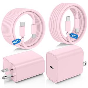 lot 27096 image: Super Fast Charger Type C for Samsung Galaxy S25S24S23 Ultra,USB C Android Phone Charger with 6FT10FT Type C Cords for Galaxy S25S24S23S22 PlusS20,iPhone 171615 Pro Max-Pink - Retail $20