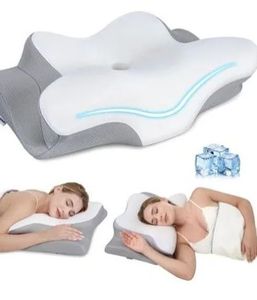 lot 27104 image: Cervical Neck Pillow, Memory Foam Pillows for Neck and Shoulder. Ergonomic Pillow with Breathable Ice Silk Cover - Retail $70