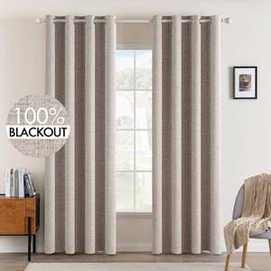lot 27107 image: Blackout Curtains for Bedroom Polyester Texture Thermal Insulated Natural Khaki Grommet Room Darkening Curtains & Drapes Luxury Decor for Living Room Nursery 52 x 90 Inch (2 Panels) - Retail $45