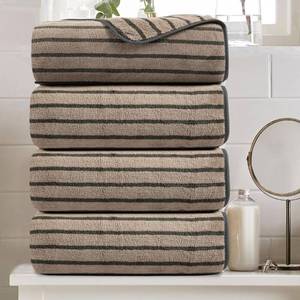 lot 27116 image: 4 Piece Brown Cabana Stripe Large Bath Towels Oversized Bath Sheet Super Soft Breathable Jumbo Bathroom Towels Highly Absorbent Shower Towel Quick Dry Beach Chair Towel Spa Gym Hotel Towel Set - Retail $56
